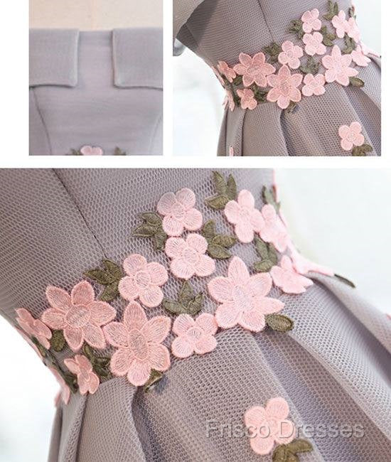 Gray Organza Hight-Low Formal Prom Dress, Gray Bridesmaid Dress