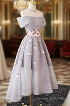 Gray Organza Hight-Low Formal Prom Dress, Gray Bridesmaid Dress