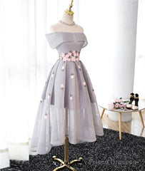 Gray Organza Hight-Low Prom Dress, Gray Bridesmaid Dress