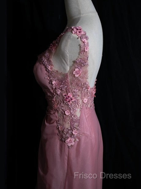 Gray Pink Retro Mermaid V-Neck Chiffon Beaded Long Formal Prom Dress Sweet Applique Birthday Dress