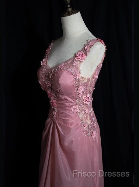 Gray Pink Retro Mermaid V-Neck Chiffon Beaded Long Formal Prom Dress Sweet Applique Birthday Dress