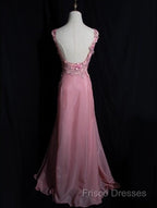 Gray Pink Retro Mermaid V-Neck Chiffon Beaded Long Formal Prom Dress Sweet Applique Birthday Dress