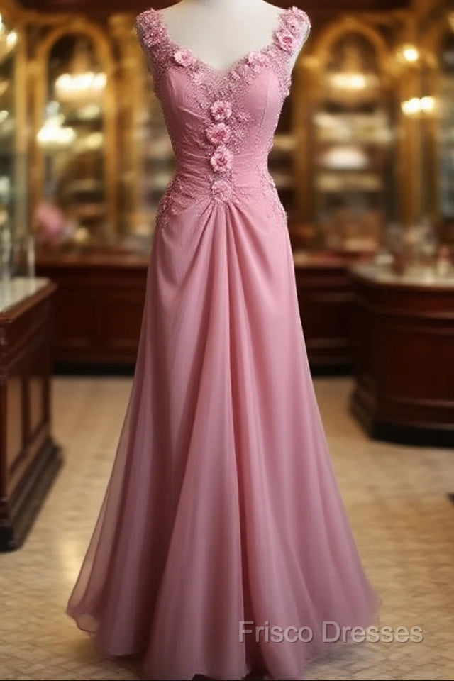 Gray Pink Retro Mermaid V-Neck Chiffon Beaded Long Formal Prom Dress Sweet Applique Birthday Dress