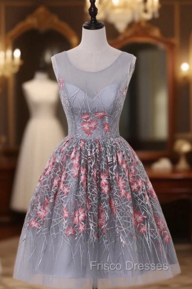 Gray Print Tulle Homecoming Dress