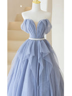 Gray Purple Tulle Long Prom Dress, Purple A Line Evening Dress