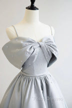 Gray Satin Long Formal Prom Dress, A-Line Spaghetti Straps Evening Graduation Dress