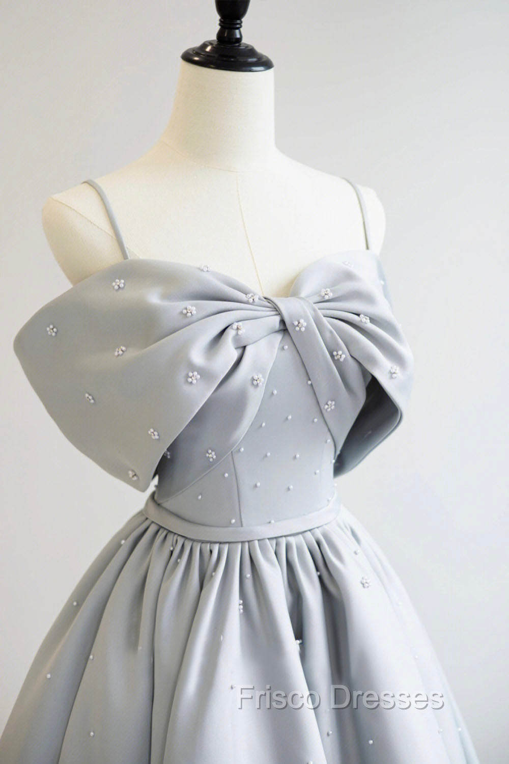 Gray Satin Long Formal Prom Dress, A-Line Spaghetti Straps Evening Graduation Dress