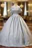 Gray Satin Off the Shoulder Quinceanera Dress