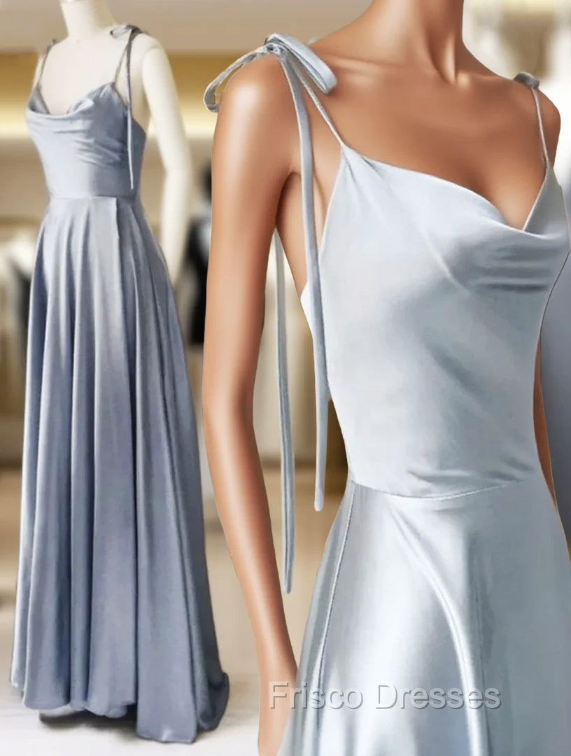 Gray Satin Spaghetti Straps Formal Prom Dress Main image