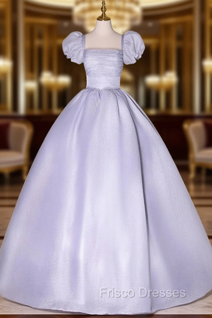 Gray Square Puff Sleeve Quinceanera Dress