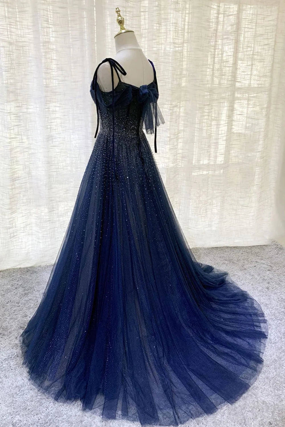 Dark Blue Gorgeous Shiny Sequins Long Elegant Tulle Ball Gown Evening Dress Secondary image