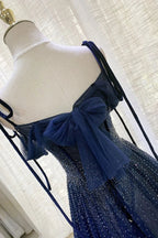 Dark Blue Gorgeous Shiny Sequins Long Elegant Tulle Ball Gown Evening Dress
