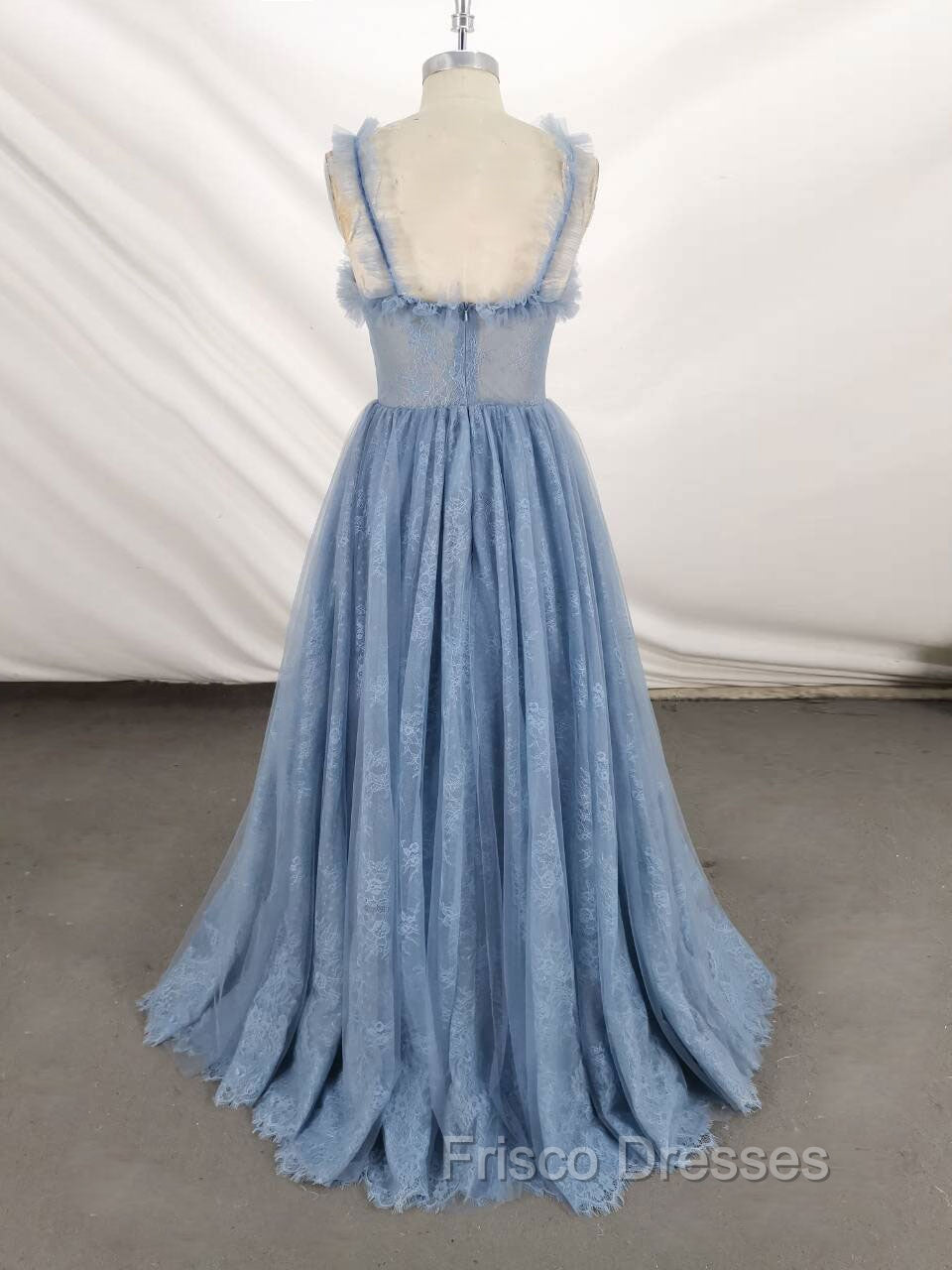 Gray Sweetheart Neck Tulle Lace Long Formal Prom Dress Blue Formal Dress Secondary image