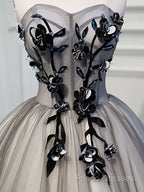 Gray Sweetheart Neck Tulle Lace Short Formal Prom Dress, Cute Homecoming Dress