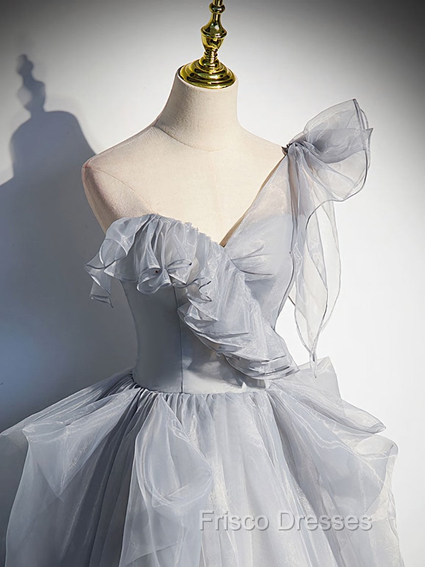 Gray Sweetheart Tulle Long Formal Prom Dress, Gray Evening Dress