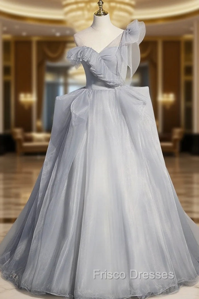 Gray Sweetheart Tulle Long Formal Prom Dress, Gray Evening Dress Main image