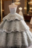 Gray Tulle Ball Gown Tiers Quinceanera Dress