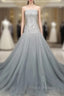 Gray Tulle Beads Long Formal Prom Dress Gray Tulle Formal Evening Graduation Dress