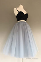 Gray Tulle Charming A-Line Two-Piece Short Homecoming Dress,Cocktail Dress
