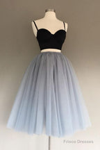 Gray Tulle Charming A-Line Two-Piece Short Homecoming Dress,Cocktail Dress