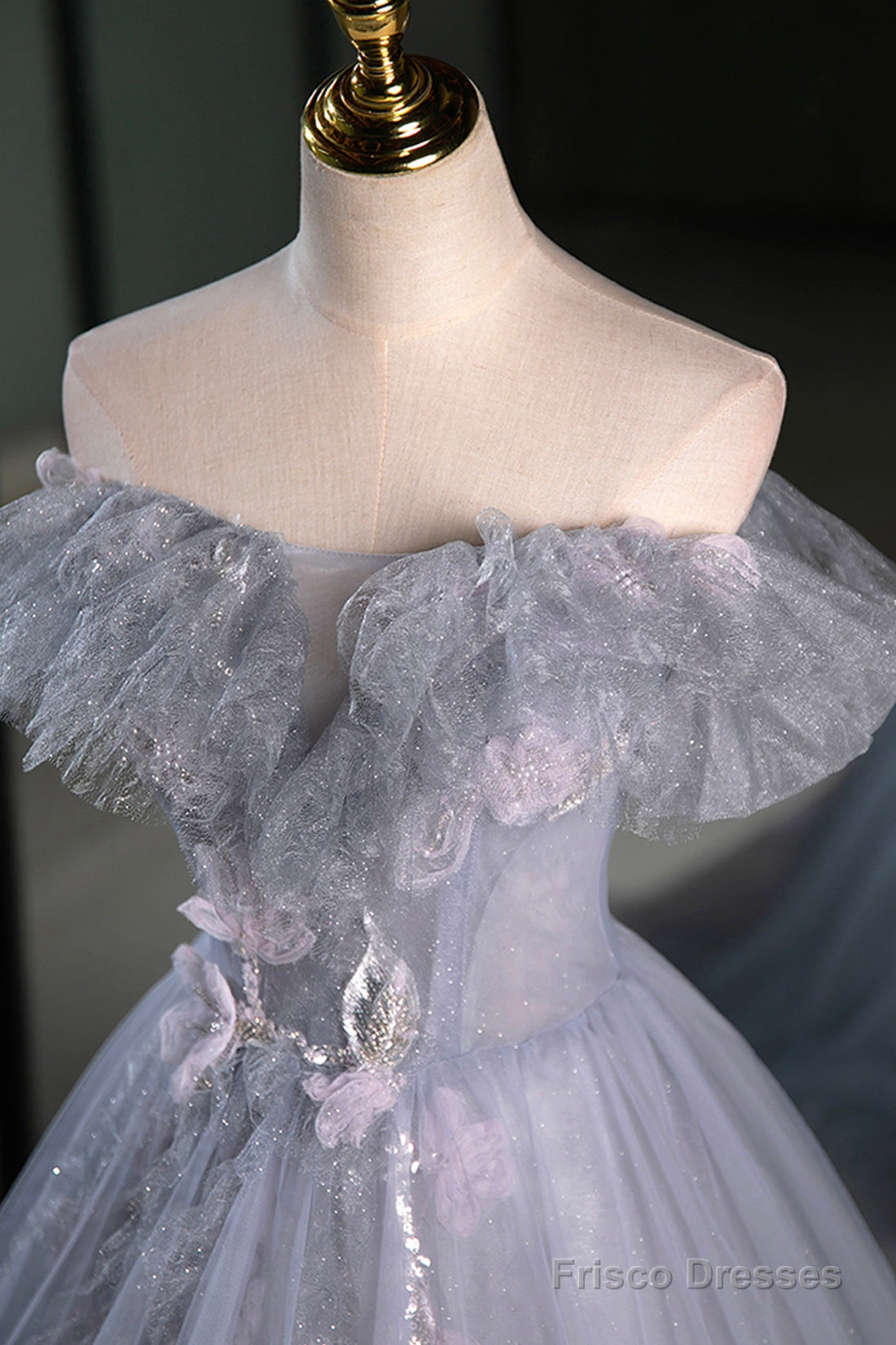 Gray Tulle Floor Length Prom Dress, Beautiful A-Line Off The Shoulder Evening Party Dress Secondary image