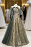 Gray Tulle Halter Backless Beading Sequins Formal Prom Dress