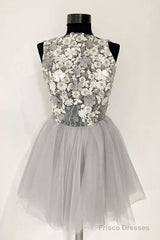 Gray Tulle Homecoming Dress