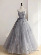 Gray Tulle Lace Long Formal Prom Dress Sweet 16 Dress A Line Off Shoulder December Wedding Guest Dress