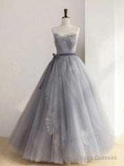 Gray Tulle Lace Long Prom Dress Sweet 16 Dress A Line Off Shoulder December Wedding Guest Dress