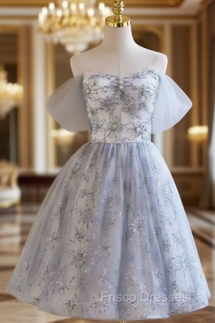 Gray Tulle Lace Sequins Homecoming Dress Main image