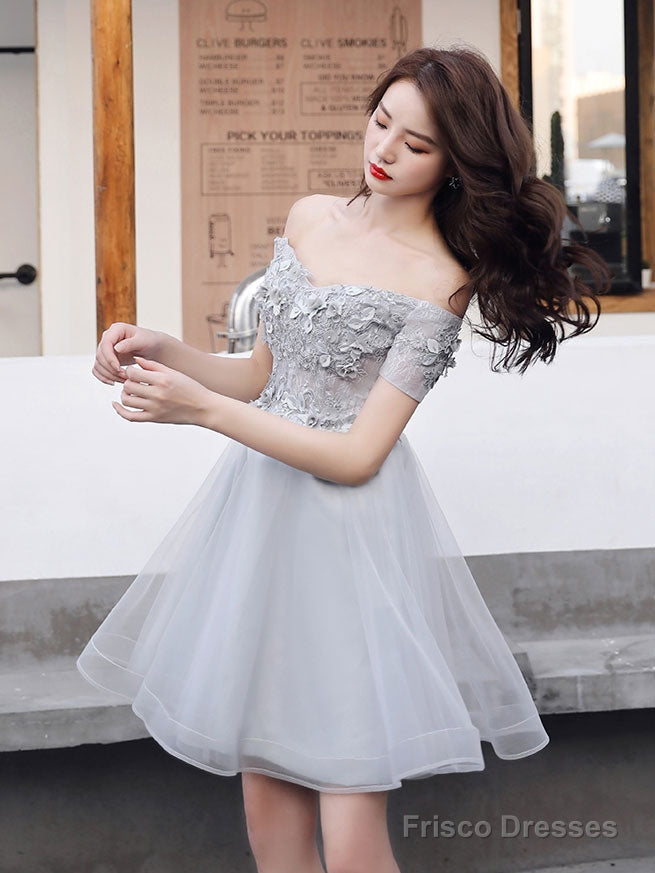 Gray Tulle Lace Short Prom Dress Gray Lace Homecoming Dress Secondary image