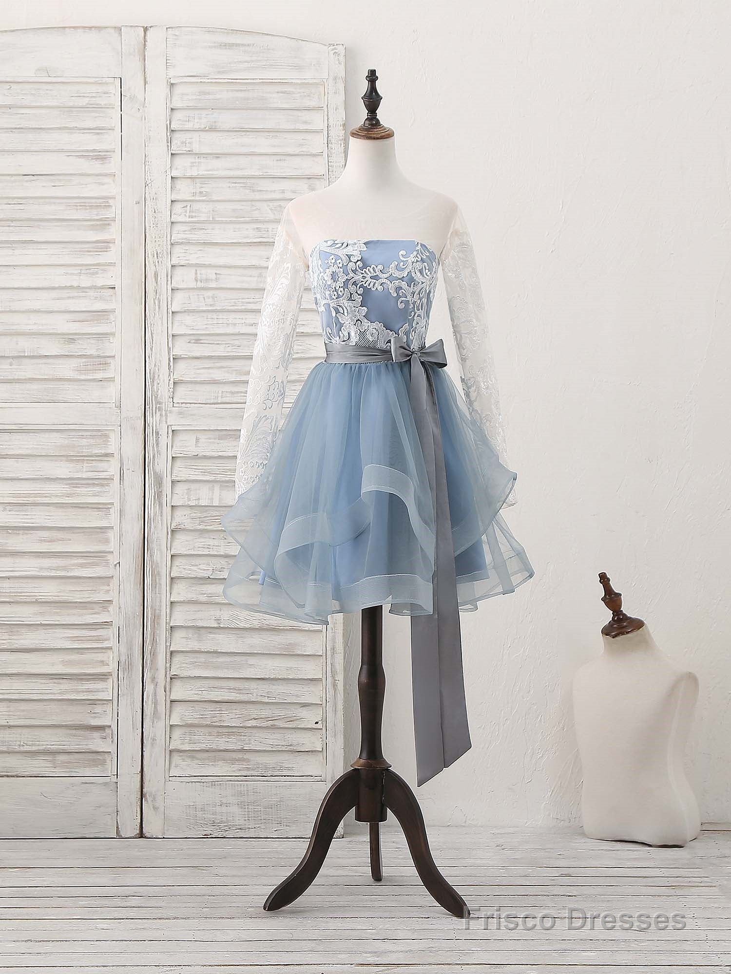 Gray Tulle Lace Short Prom Dress, Gray Tulle Prom Dress Secondary image