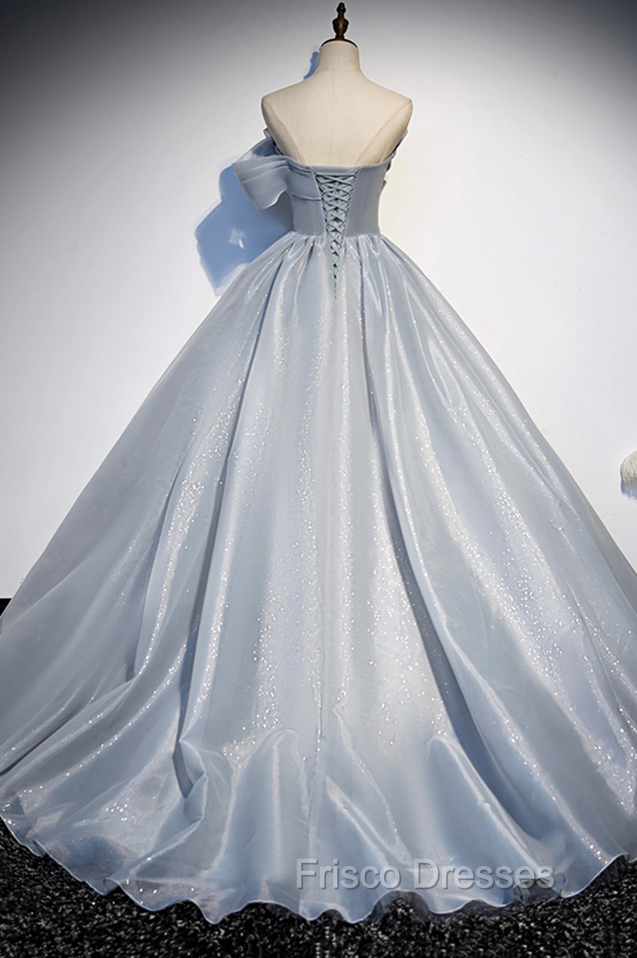 Gray Tulle Long A-Line Formal Prom Dress, Gray Strapless Formal Evening Gown