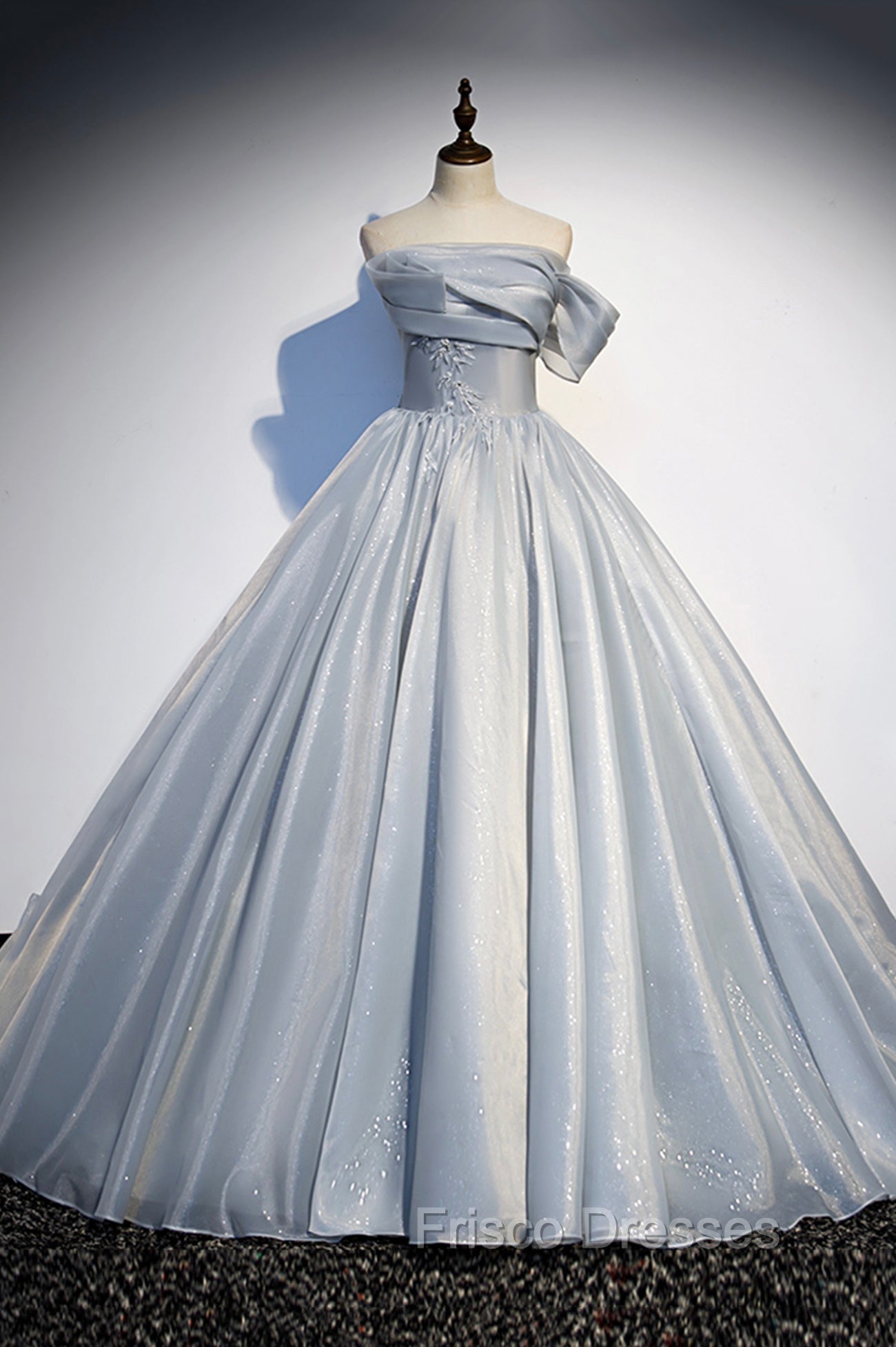 Gray Tulle Long A-Line Formal Prom Dress, Gray Strapless Formal Evening Gown