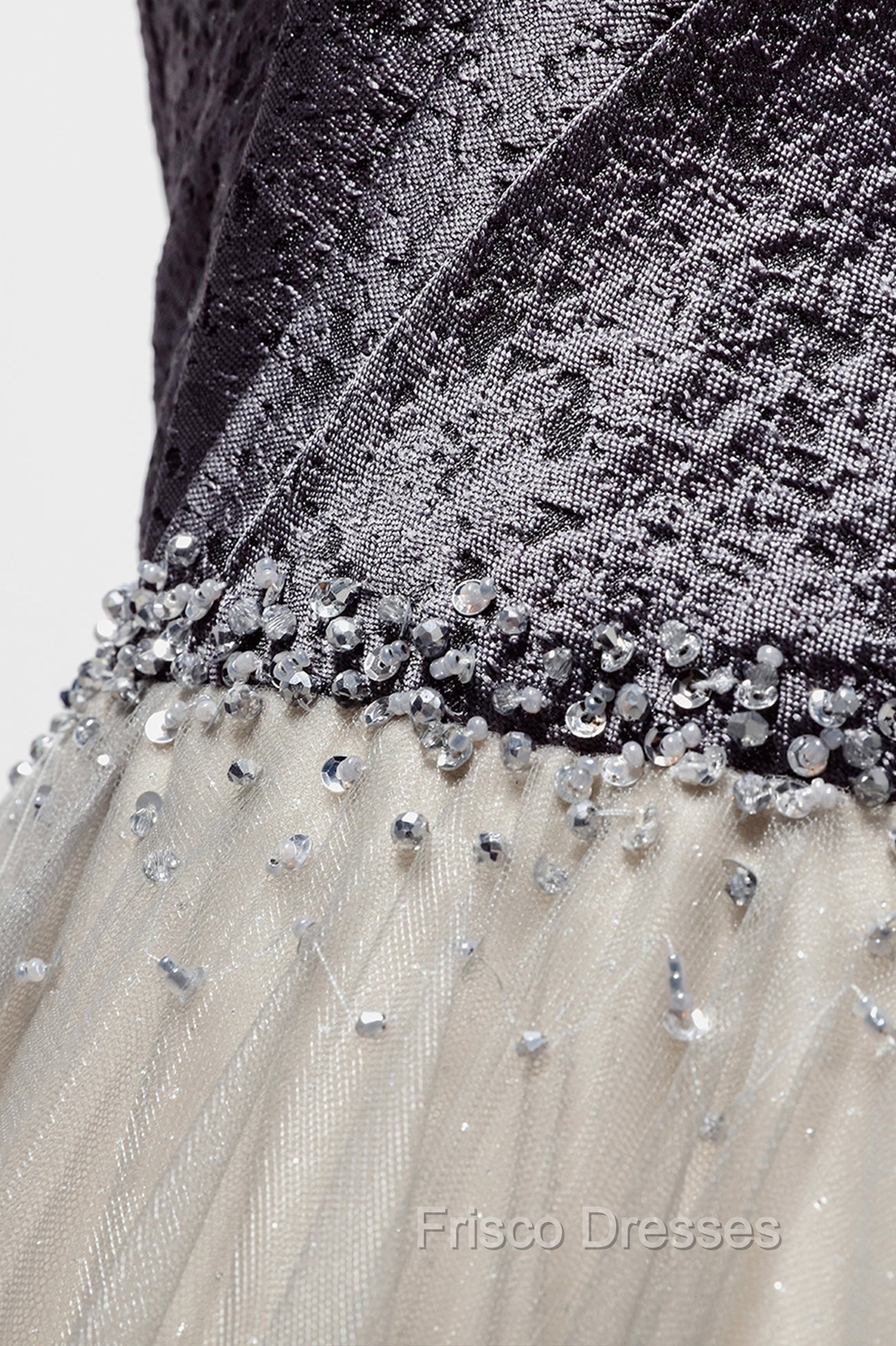 Gray Tulle Long A-Line Formal Prom Dress, V-Neck Spaghetti Straps Evening Dress