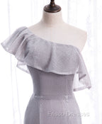 Gray Tulle Mermaid Long Formal Prom Dress Gray Tulle Formal Dress