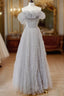 Gray Tulle Off Shoulder Long Formal Prom Dress, Gray Evening Dress