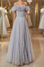 Gray tulle sequin long Formal Prom Dresses, gray tulle formal Dresses