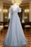 Gray Tulle Sequins Beading Formal Prom Dress