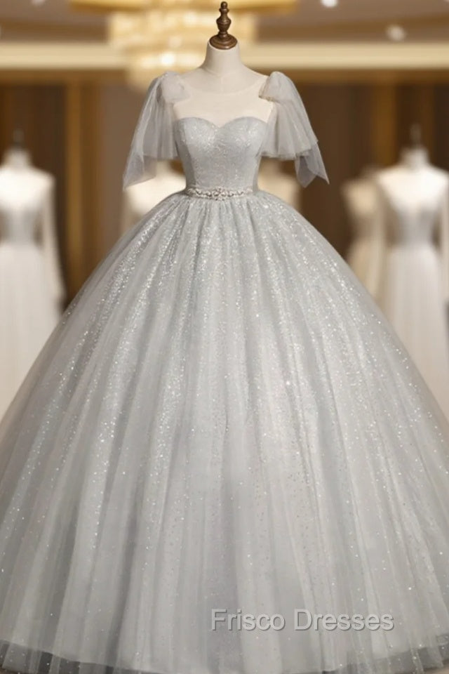 Gray Tulle Sequins Beading Quinceanera Dress Main image