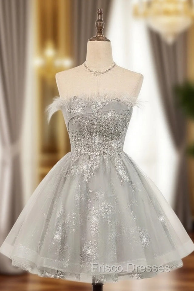 Gray Tulle Sequins Feather Homecoming Dress Main image