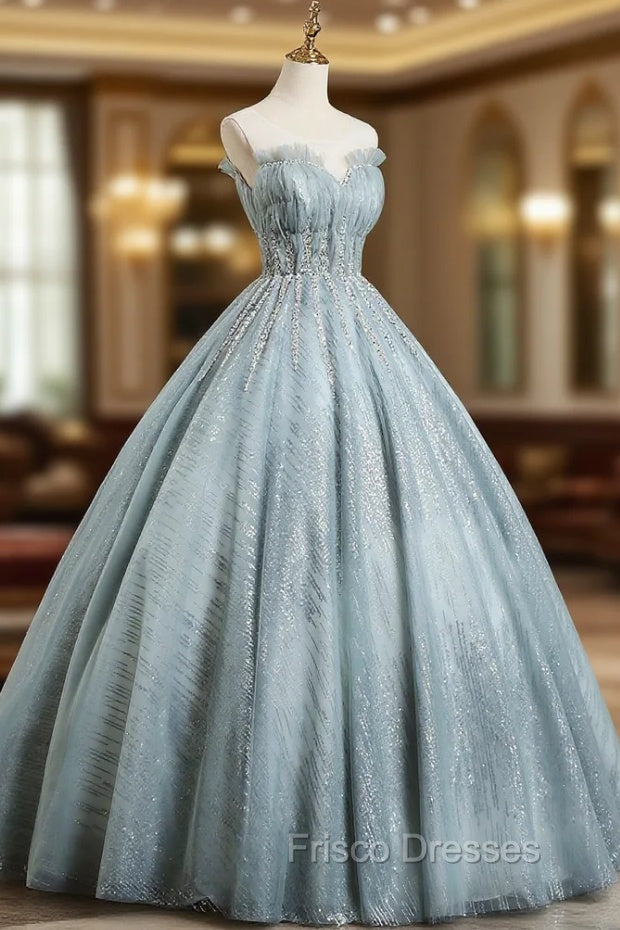 Gray Tulle Sequins Floor Length Formal Prom Dress, A-Line Evening Party Gown