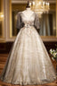 Gray Tulle Sequins Off the Shoulder Formal Prom Dress