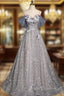 Gray Tulle Sequins Spaghetti Straps Formal Prom Dress