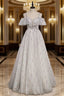 Gray Tulle Sequins Straps Beading Formal Prom Dress