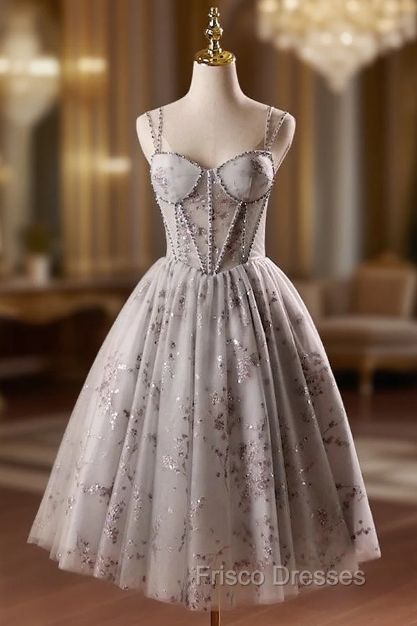 Gray Tulle Sequins Straps Homecoming Dress Main image