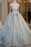 Gray Tulle Strapless Pleats Formal Prom Dress