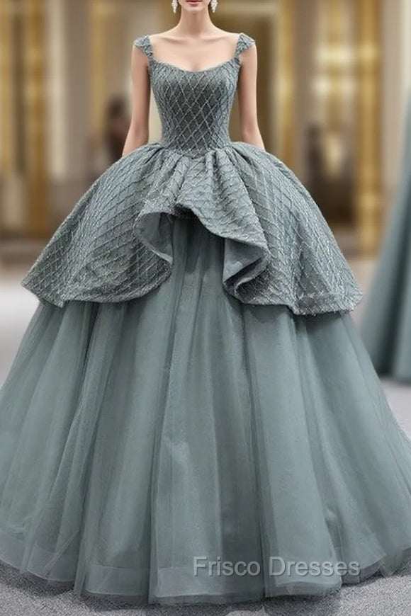 Gray Tulle Straps Beading Formal Prom Dress