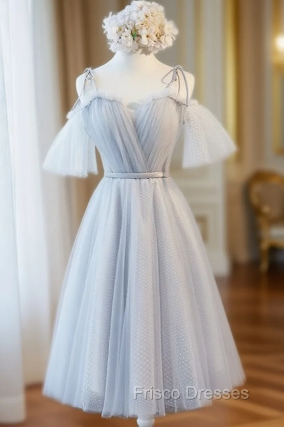 Gray Tulle Straps Short Formal Dress