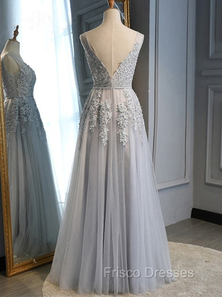 Gray Tulle with Lace Long Formal Prom Dress, A-line Floor Length Gray Evening Dress, Gray Bridesmaid Dress Secondary image
